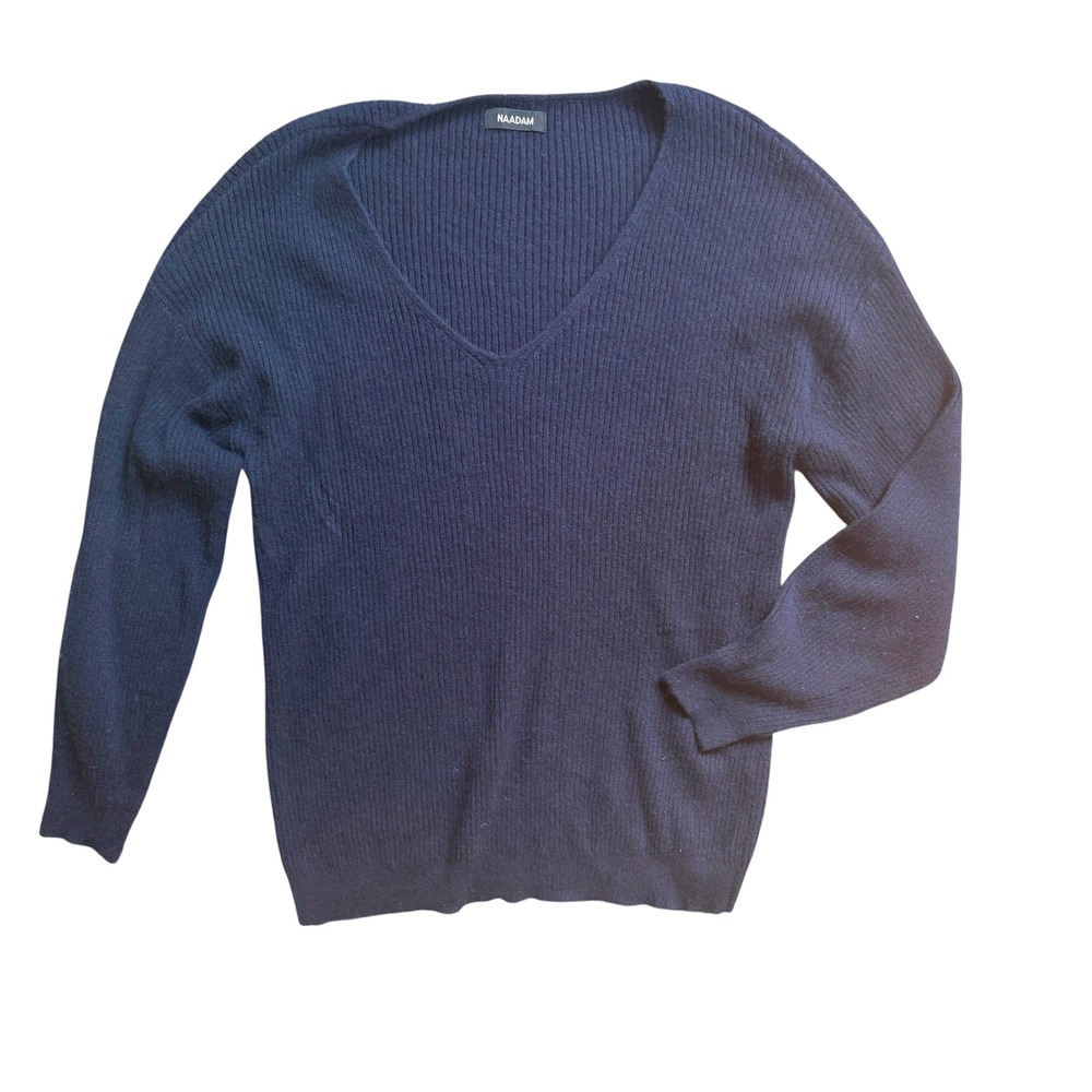 Naadam ribbed v neck relaxed fit sweater blue size XL